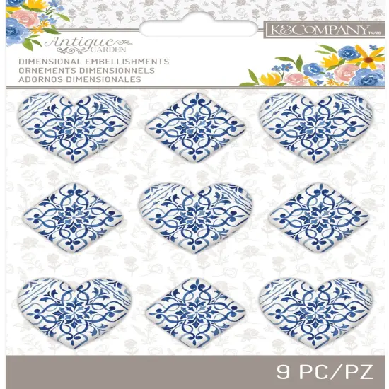 K&Company Antique Garden Tile Hearts 9/Pkg {1}