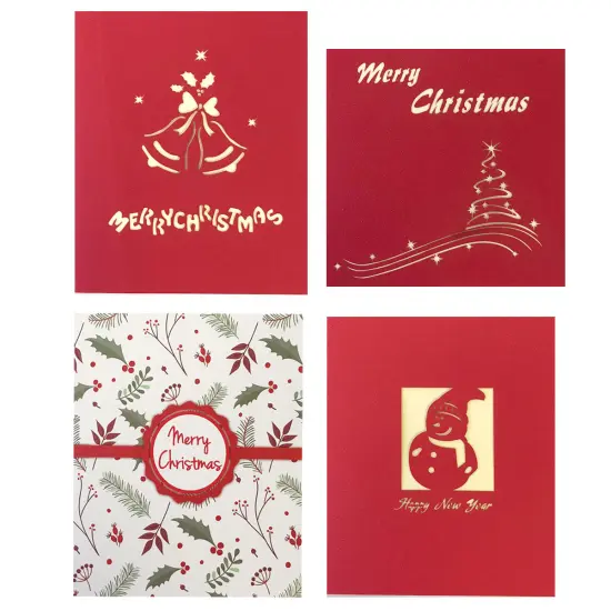 Wrapables (Set of 4) 3D Pop-Up Greeting Cards for Birthday, Thank you, Anniversary, Wedding, Holidays Xmas Bells Snowman {6}