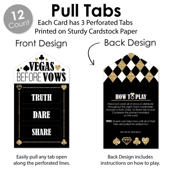 Big Dot of Happiness Vegas Before Vows - Las Vegas Bridal Shower or Bachelorette Party Game Pickle Cards - Truth, Dare, Share Pull Tabs - Set of 12 {4}