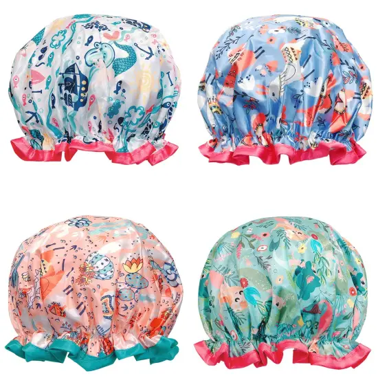 Wrapables Stylish Double Layer Waterproof Shower Caps (Set of 4) Llamas Ocean Fun {1}