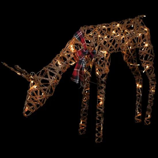 Northlight 35" LED Lighted Feeding Rattan Reindeer Outdoor Christmas Decoration Brown {7}