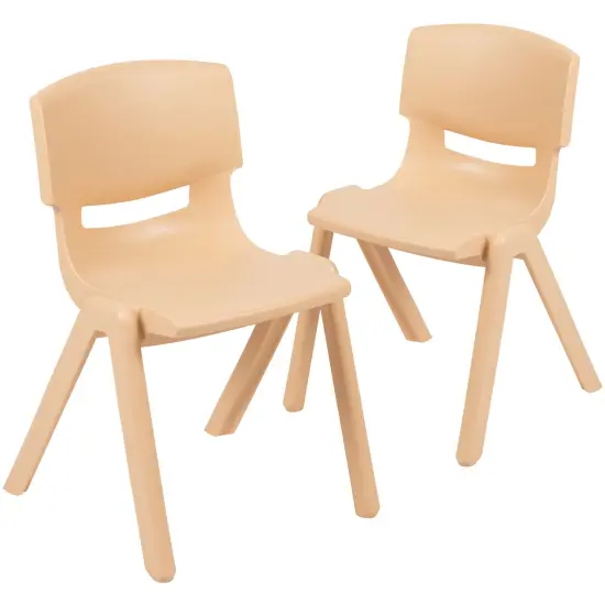 Emma and Oliver 2 Pack Plastic Stack School Chair with 13.25"H Seat, K-2 School Chair Natural {2}