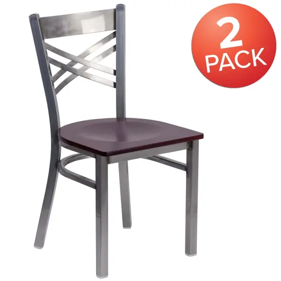 Emma and Oliver 2 Pack Clear Coated "X" Back Metal Restaurant Chair Mahogany/ClearCoated {5}