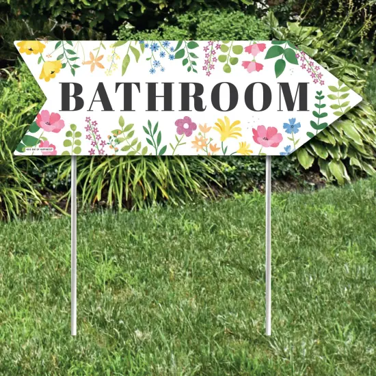 Big Dot of Happiness Wildflowers Wedding Bathroom Signs - Boho Floral Wedding Sign Arrow - Double Sided Directional Yard Signs - Set of 2 {3}