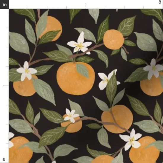 Various Fabrics by the Yard or Fat Quarter Oranges Citrus Fruit Botanical Leaves Dark Background Custom Printed Fabric by Spoonflower {4}