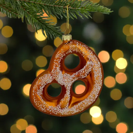 Northlight Salted Soft Pretzel Glass Christmas Ornament - 4.5" Bronze {1}