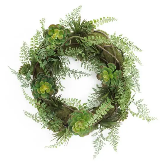 Melrose Hen and Chicks Artificial Succulent Plant Wreath, Green 22-Inch {1}