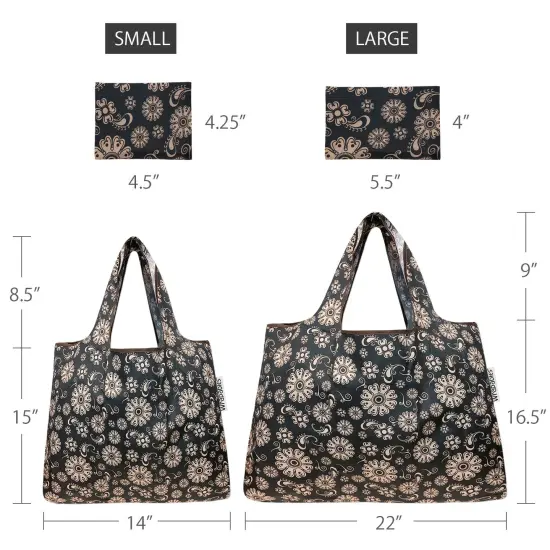 Wrapables Large & Small Foldable Tote Nylon Reusable Grocery Bags, Set of 2 Floral Deco {2}