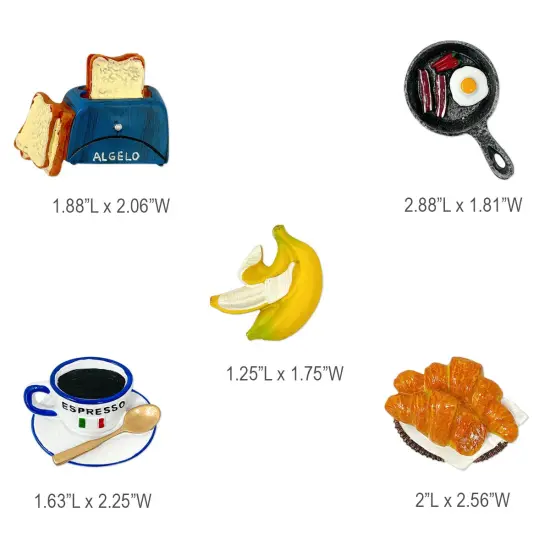 Wrapables 3D Resin Fridge Magnets, Food Simulation, Succulents, Famous Faces Refrigerator Magnets for Kitchen (Set of 5) Breakfast {6}