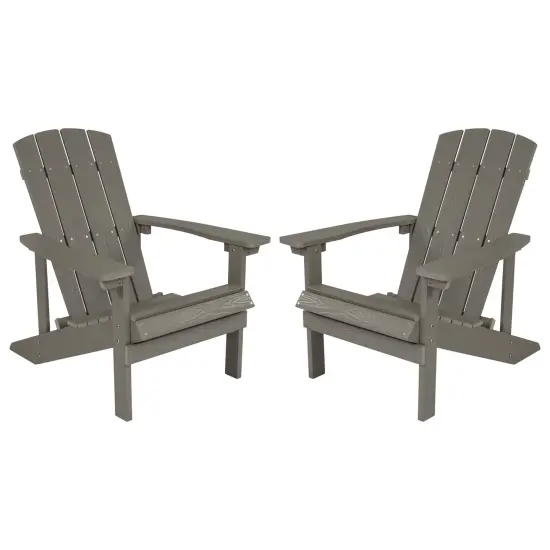 Merrick Lane Set of 2 Riviera Adirondack Patio Chairs With Vertical Lattice Back And Weather Resistant Frame Gray {1}
