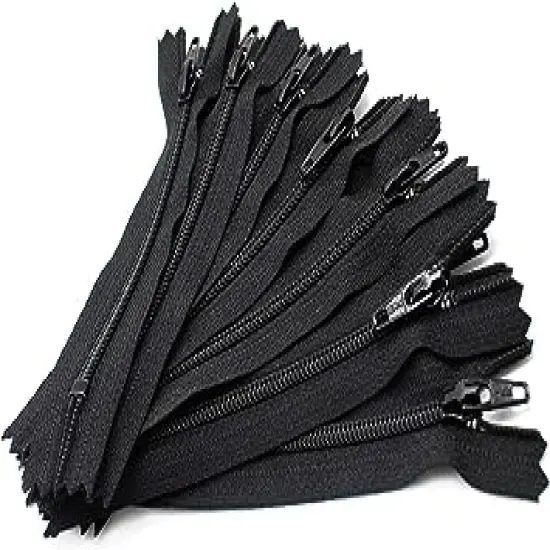 Black 8 inch YKK Nylon Zipper for Dresses Skirts Bags Pouches Pack of 12 pcs {1}
