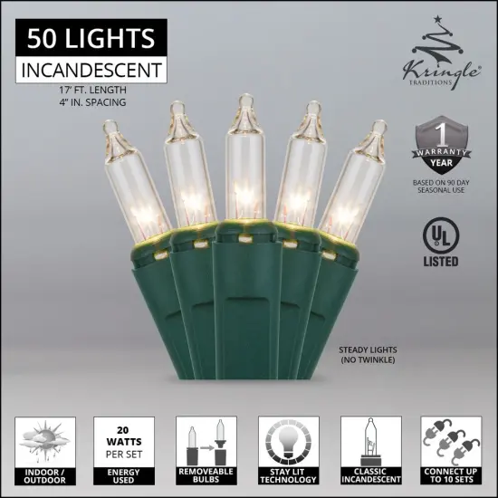 50 Clear Mini Lights, Green Wire, 4" Spacing {2}