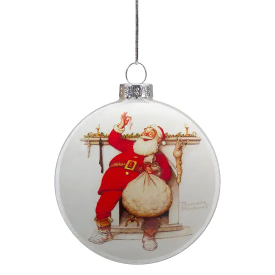 Northlight Norman Rockwell 'Filling The Stockings' Glass Disc Christmas Ornament - 3'" White {1}