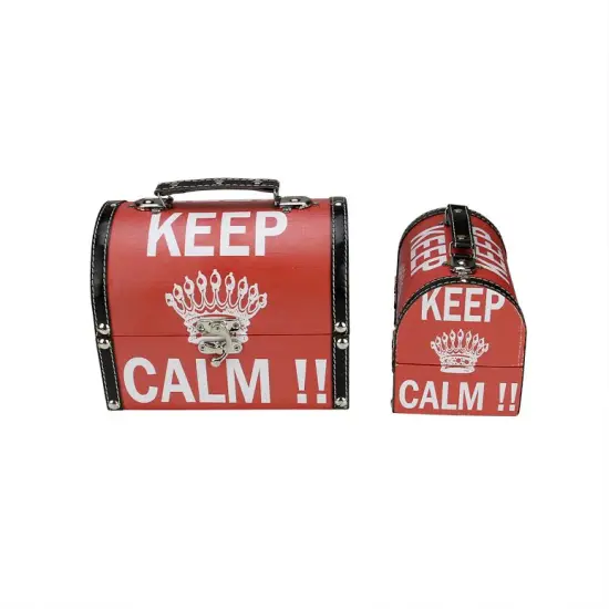 Northlight Set of 2 Red and White Keep Calm!! Decorative Wooden Storage Boxes 7.25-8.75" {1}