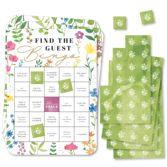 Big Dot of Happiness Wildflowers Bride - Find the Guest Bingo Cards and Markers - Boho Floral Bridal Shower and Wedding Party Bingo Game - Set of 18 {1}