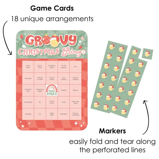 Big Dot of Happiness Groovy Christmas - Bingo Cards and Markers - Pastel Holiday Party Bingo Game - Set of 18 {3}