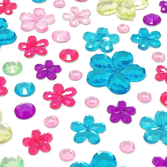 Wrapables Acrylic Self Adhesive Crystal Rhinestone Gem Stickers Flowers Pink Blue {2}