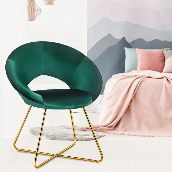 Costway Modern Velvet Accent Chair Upholstered Vanity Chair w/Golden Metal Leg Pink\Dark Green\Grey {8}