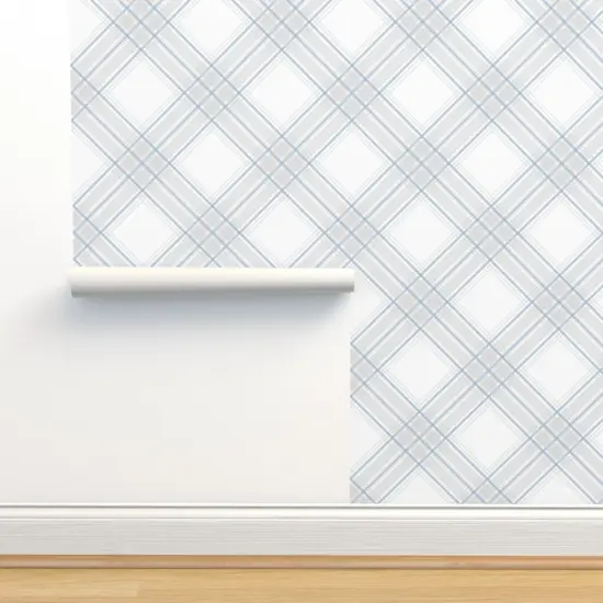 Pre-Pasted Wallpaper 2FT Wide Diagonal Plaid Neutral Check Classic Scottish Large Scale Farmhouse Custom Pre-pasted Wallpaper by Spoonflower {2}