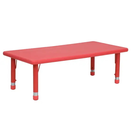Emma and Oliver 24"W x 48"L Rectangular Plastic Height Adjustable Activity Table Red {2}