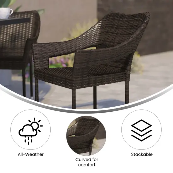 Emma and Oliver Embry All-Weather Indoor/Outdoor Stacking Patio Dining Chairs with Steel Frame and Weather Resistant PE Rattan Gray {10}