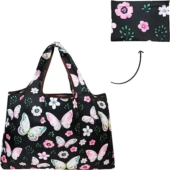 Wrapables Large Foldable Tote Nylon Reusable Grocery Bag, 3 Pack Tropical Beauty {5}