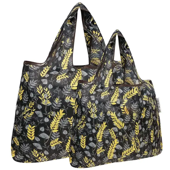 Wrapables Large & Small Foldable Tote Nylon Reusable Grocery Bags, Set of 2 Wheat {1}