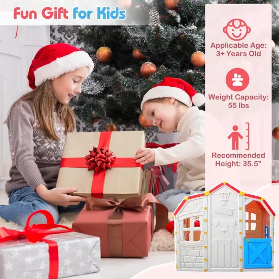 Costway Kids Playhouse Realistic Cottage Playhouse with Openable Windows & Working Door {6}