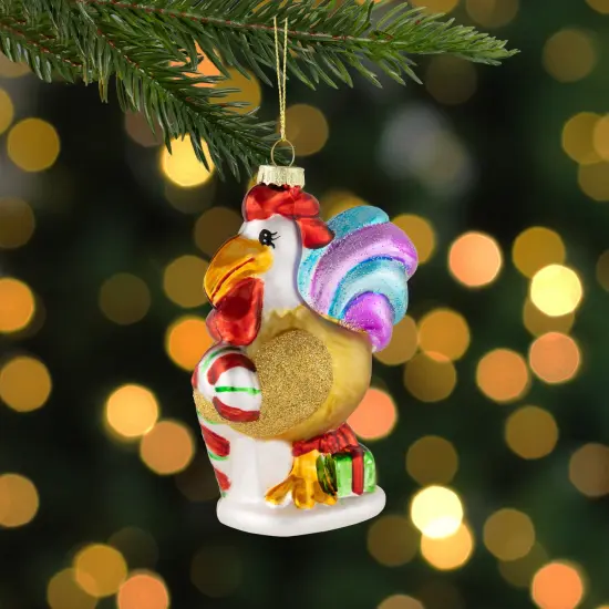 Northlight 5" Gold and Red Rooster Glass Christmas Ornament {3}