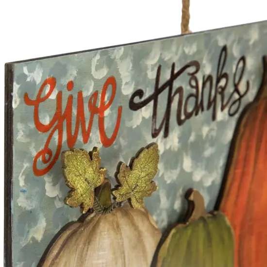 Northlight 16.5" "Give Thanks" Fall Harvest Pumpkin Wall Sign Orange {5}