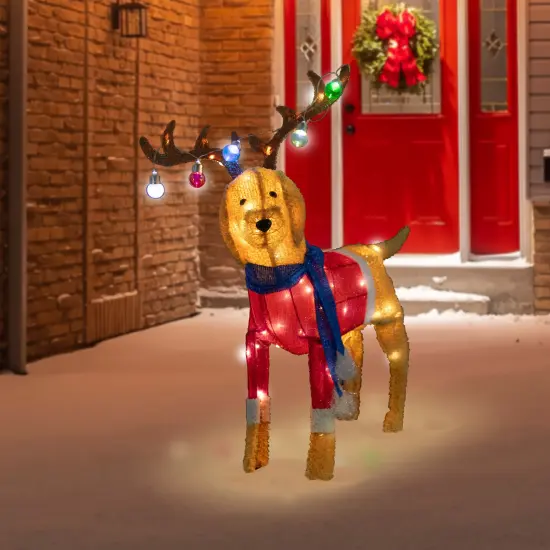 Northlight 36.5" LED Lighted Dog Wearing Antlers Christmas Outdoor Yard Decoration Brown {3}