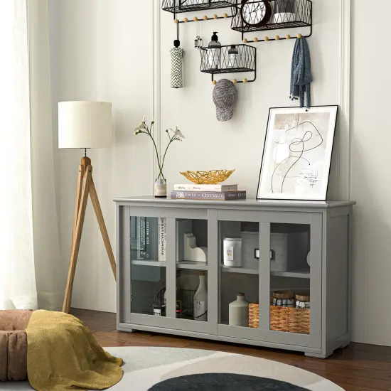 Sideboard Buffet Cupboard Storage Cabinet with Sliding Door Grey {2}