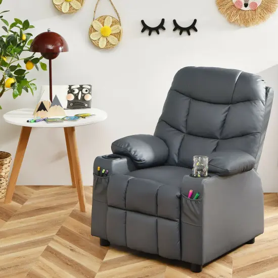 Kids Recliner Chair with Cup Holders Suitable for Children's Room, Living Room and Bedroom Grey {2}
