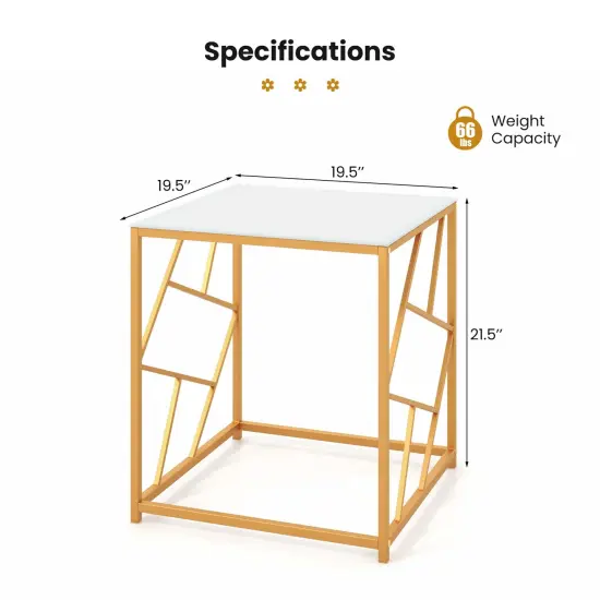 Costway 19.5'' Side Table Square Bedside Sofa Accent Coffee Table with Tempered Glass Top {3}