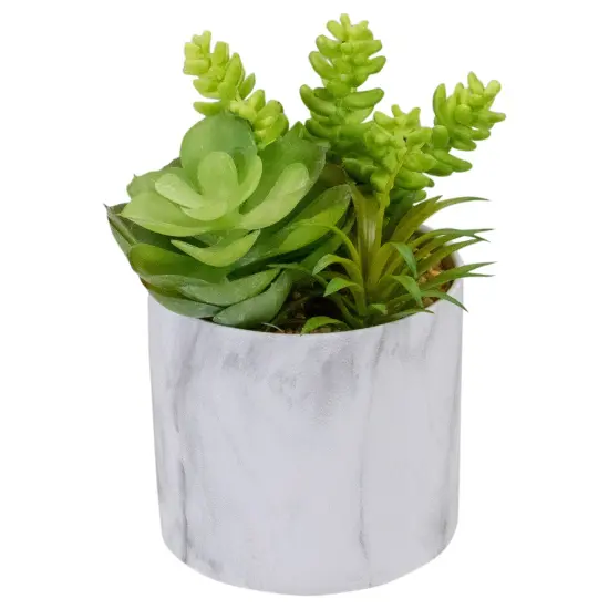 Northlight 6.5" Green Artificial Succulent Arrangement in Faux Marble Pot {1}