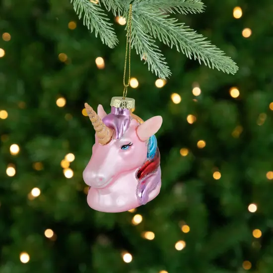 Northlight 3.5" Pink Unicorn Head with Rainbow Mane Glass Christmas Ornament {3}