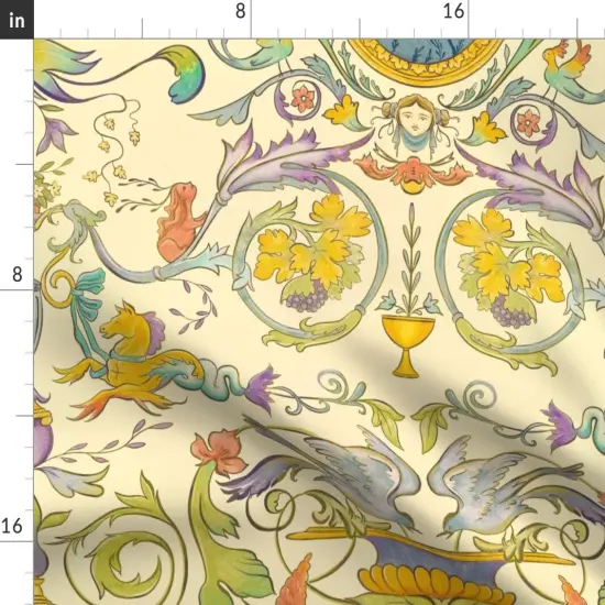 Various Fabrics by the Yard or Fat Quarter Multicolor Baroque Renaissance Floral Fresco Botanical Birds Victorian Large Scale Water Color Horses. Italian Custom Printed Fabric by Spoonflower {2}
