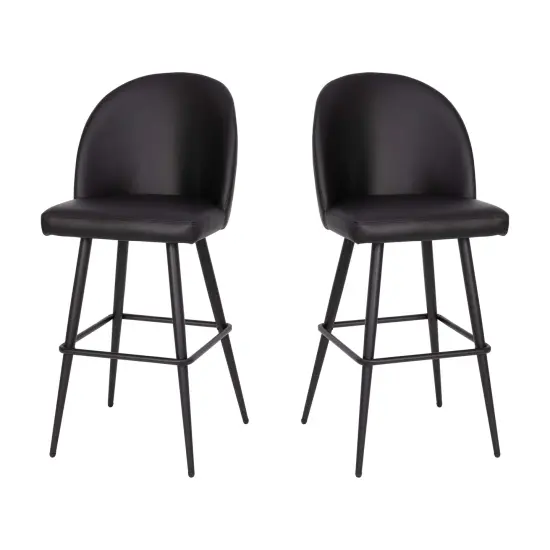 Merrick Lane Teague Set of 2 Modern Armless Barstools with Contoured Backs, Steel Frames, and Integrated Footrests Black LeatherSoft {1}