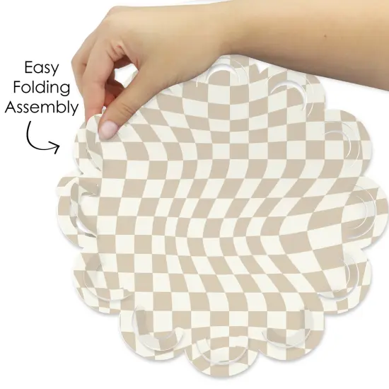 Big Dot of Happiness Tan Checkered Party - Round Table Decorations - Paper Chargers - Place Setting For 12 {6}