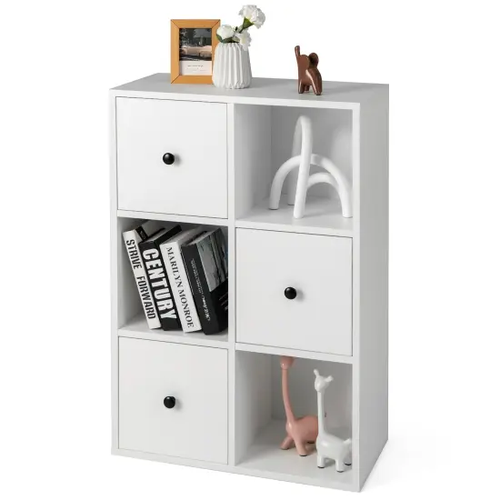 Costway 6-Cube Bookcase Storage Organizer with 3 Open Cubes 3 Drawers for Home Office White/Brown {9}