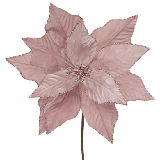 Northlight 24" Pink Glittered Poinsettia Christmas Stem Spray {4}