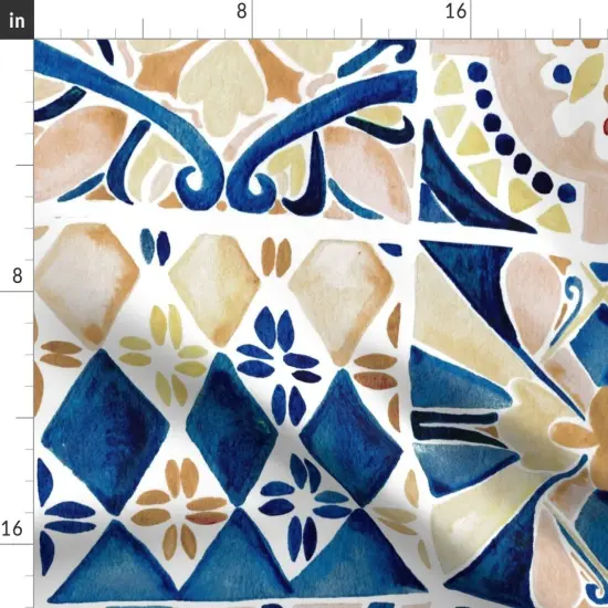 Various Fabrics by the Yard or Fat Quarter Blue Geometric Watercolor Painting Italy Rustic Tuscany Mediterranean Watercolour Italian Villa Tiles Large Scale Custom Printed Fabric by Spoonflower {2}