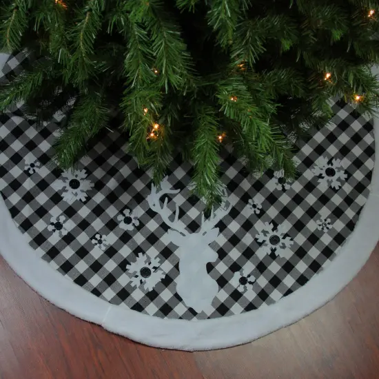 Northlight 48" Black and White Plaid Reindeer Christmas Tree Skirt {1}