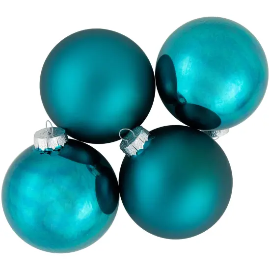 Northlight 4ct Turquoise Blue 2-Finish Glass Ball Christmas Ornaments 4" {1}