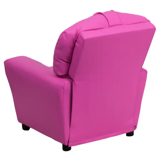 Emma and Oliver Contemporary Kids Recliner with Cup Holder Hot Pink Vinyl {3}