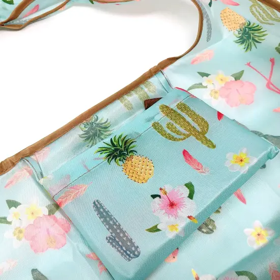 Wrapables Large & Small Foldable Tote Nylon Reusable Grocery Bags, Set of 2 Tropical Paradise {4}