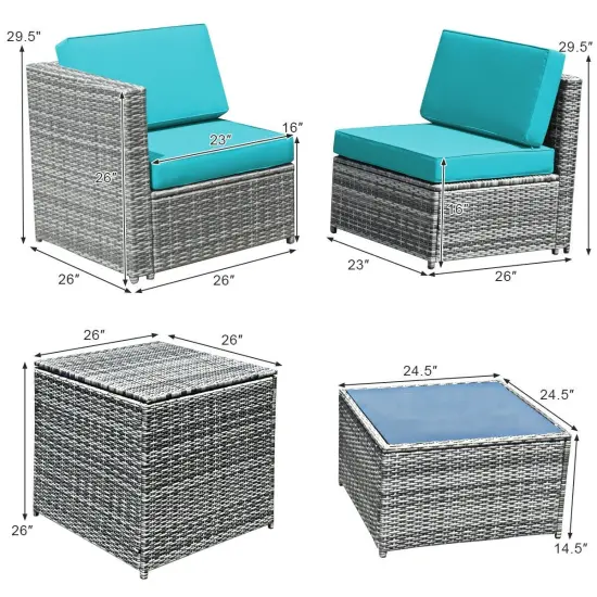 8 Piece Wicker Sofa Rattan Dinning Set Patio Furniture With Storage Table Turquoise {5}