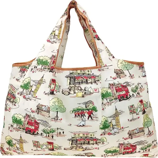 Wrapables Large Foldable Tote Nylon Reusable Grocery Bag, 3 Pack Going Places {4}