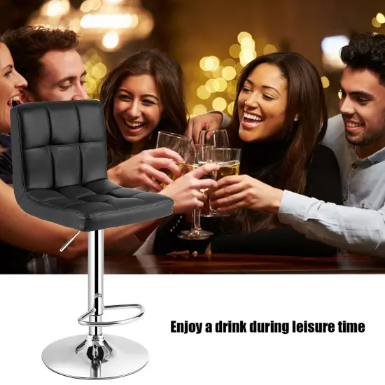 Costway Adjustable Armless Bar Stool Swivel Kitchen Counter Bar Chair PU Leather Black {5}