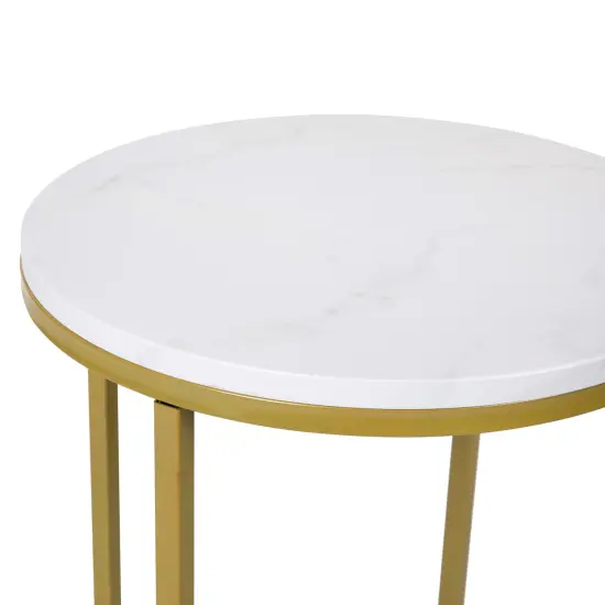 Merrick Lane Fairdale End Table with Round Cross Brace Frame WhiteMar/BrushGold {5}